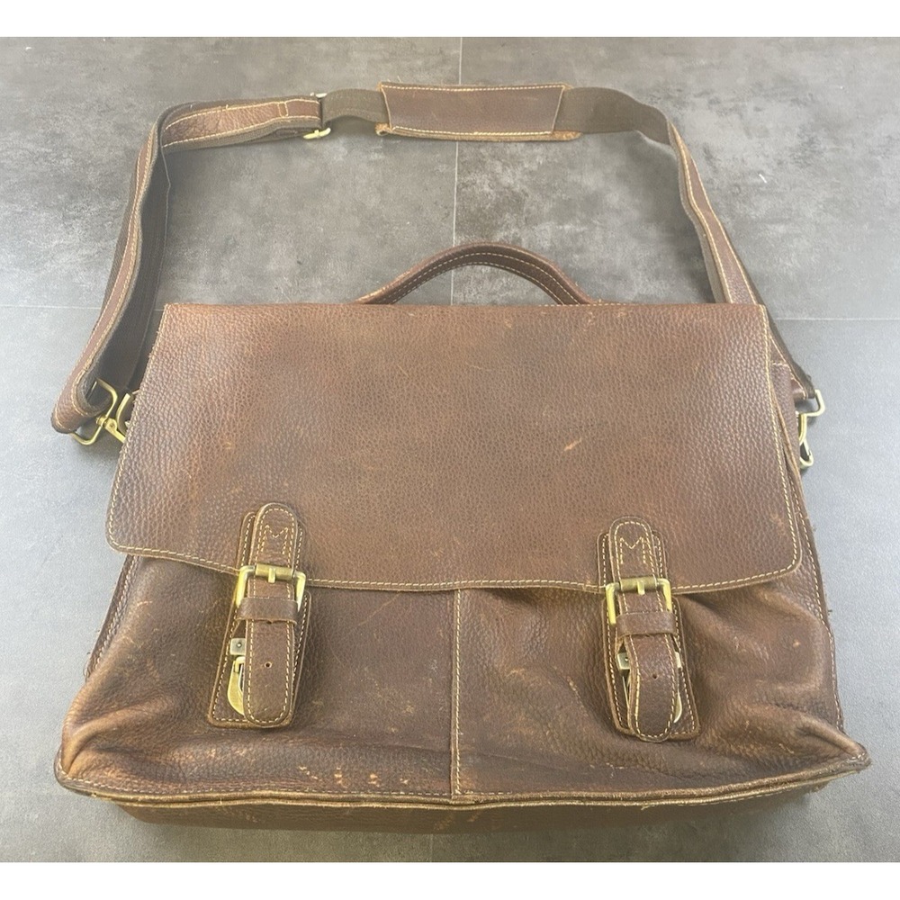 Jack & Chris Distressed Brown Pebbled Leather Messenger/Briefcase